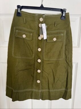 J. Crew Olive Button-Front Utility Skirt NWT